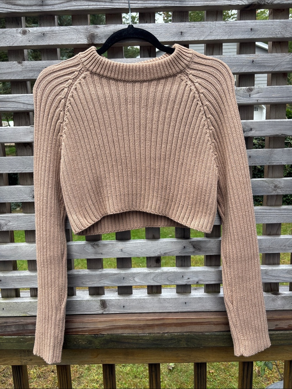 Zara Cropped Ribbed Crewneck Sweater - Light Beige